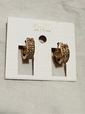 Fossil rose  Gold-Tone Curved Hoops with white stones